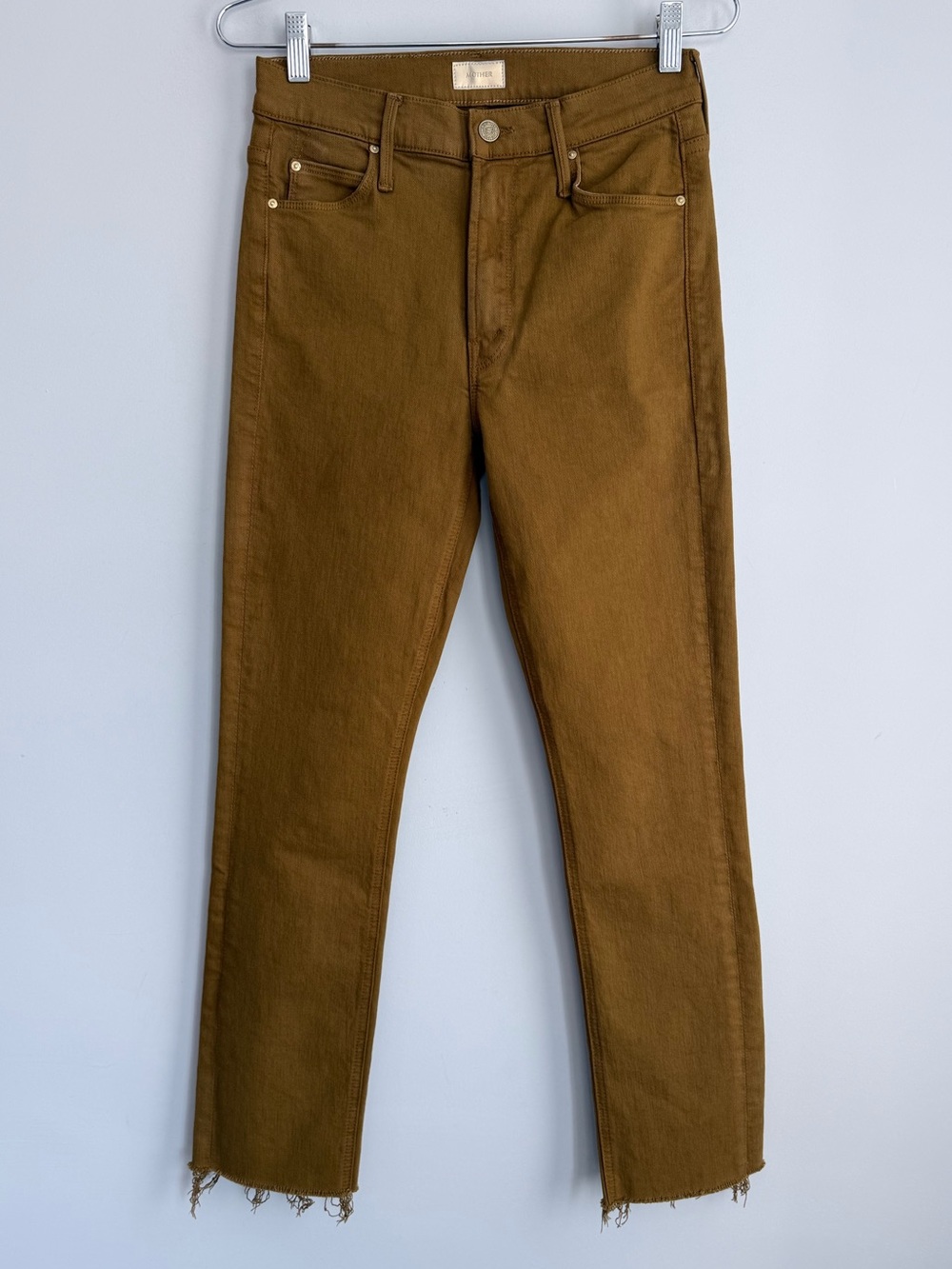 MOTHER Mid Rise Dazzler Ankle Fray Tapenade Brown Olive Jeans 27 NWOT - Picture 2 of 16